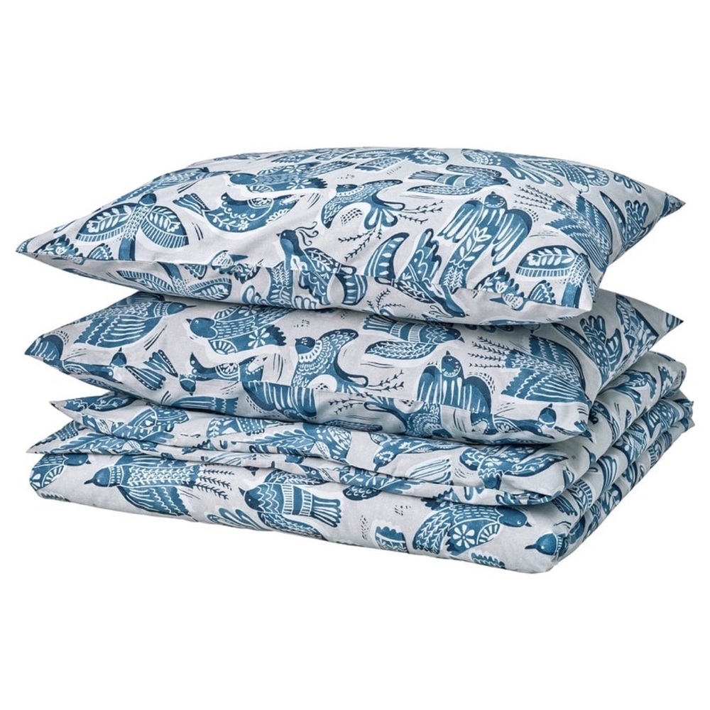 FULL/QUEEN IKEA Bittersota duvet cover & 2 pillow cases w bird design GORGEOUS! - Picture 15 of 16